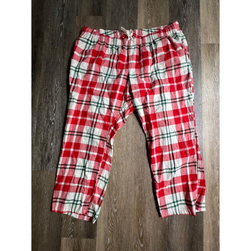 Old Navy Pajama Pants Womens 2X Red White Green Plaid Flannel Sleep Bottoms